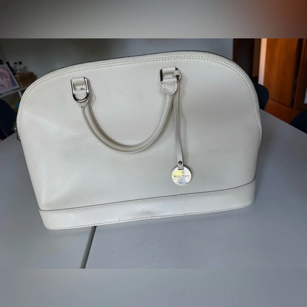 Pulicati Italian Leather Cream Handbag Shoulder Satchel with crossbody strap
